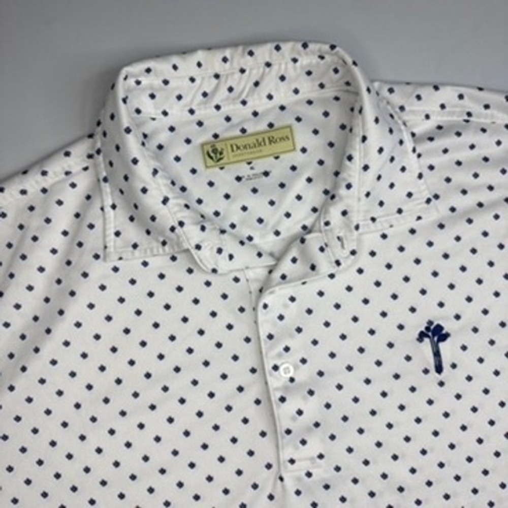 Donald Ross Polo Shirt Mens‎ XL White Navy Geometric Print Golf Performance